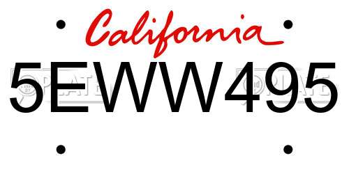 5EWW495 California License Plate