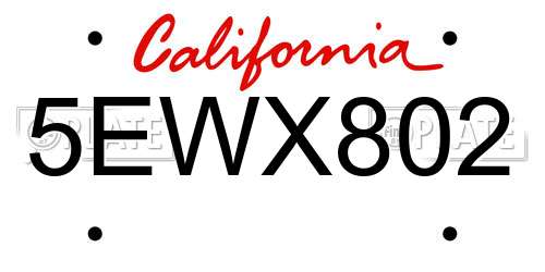 5EWX802 California License Plate