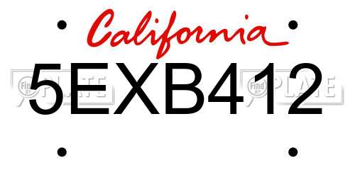 5EXB412 California License Plate