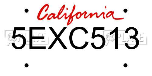 5EXC513 California License Plate