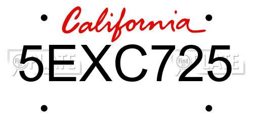 5EXC725 California License Plate