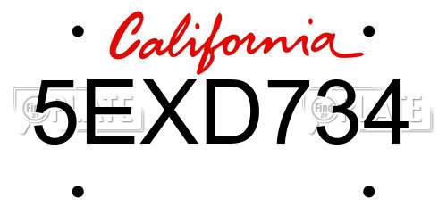 5EXD734 California License Plate