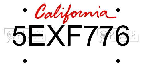 5EXF776 California License Plate