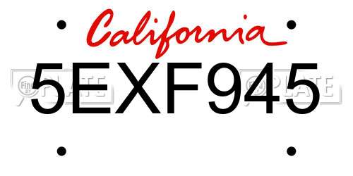 5EXF945 California License Plate