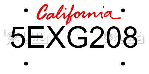 5EXG208 California License Plate