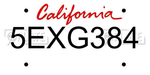 5EXG384 California License Plate