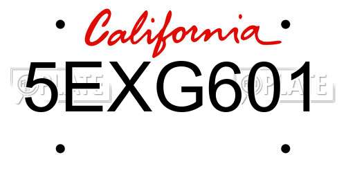5EXG601 California License Plate
