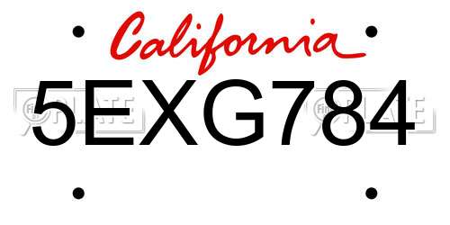 5EXG784 California License Plate