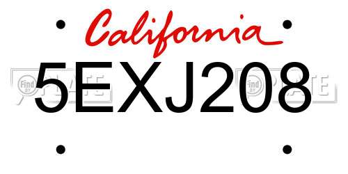 5EXJ208 California License Plate