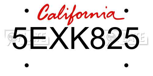 5EXK825 California License Plate