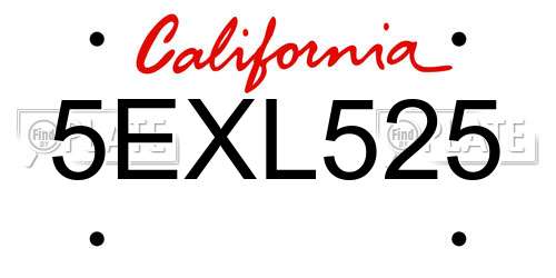 5EXL525 California License Plate