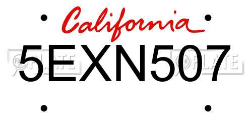5EXN507 California License Plate