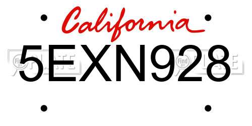 5EXN928 California License Plate