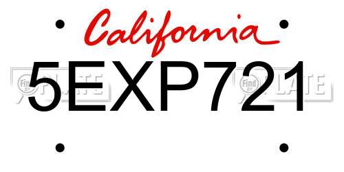 5EXP721 California License Plate