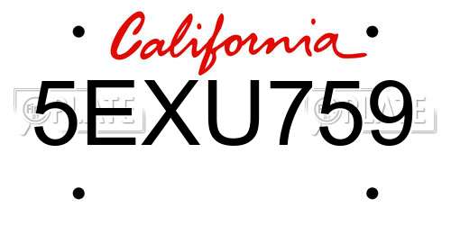 5EXU759 California License Plate