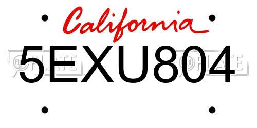 5EXU804 California License Plate