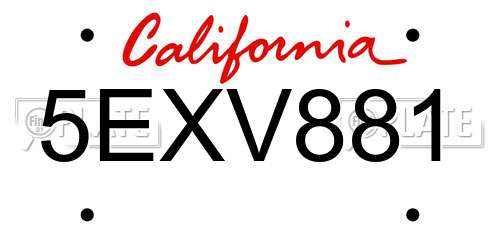5EXV881 California License Plate