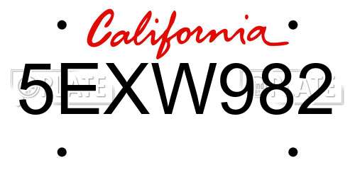 5EXW982 California License Plate