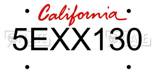 5EXX130 California License Plate