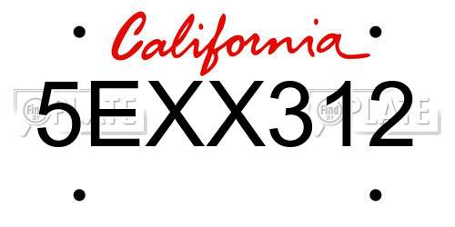 5EXX312 California License Plate