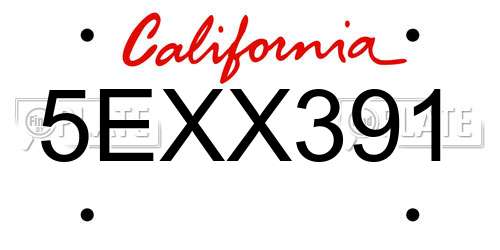 5EXX391 California License Plate
