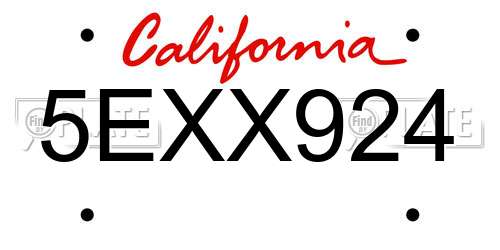 5EXX924 California License Plate