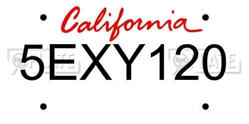 5EXY120 California License Plate