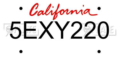 5EXY220 California License Plate