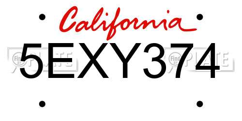 5EXY374 California License Plate