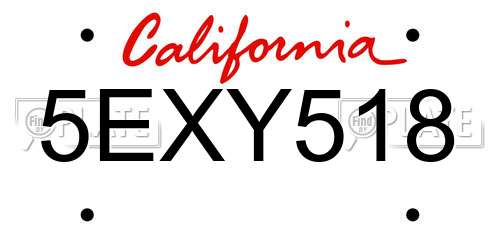 5EXY518 California License Plate