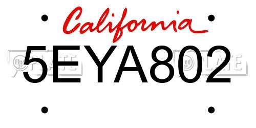5EYA802 California License Plate