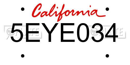 5EYE034 California License Plate
