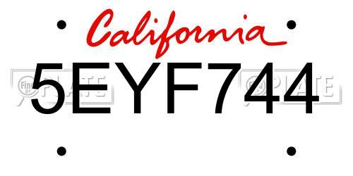 5EYF744 California License Plate