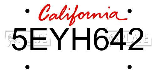5EYH642 California License Plate