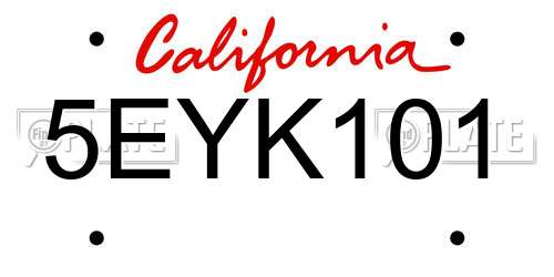 5EYK101 California License Plate