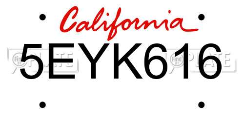 5EYK616 California License Plate