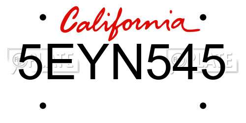 5EYN545 California License Plate