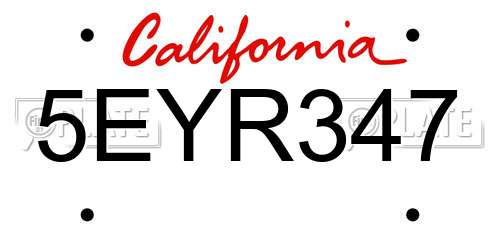 5EYR347 California License Plate