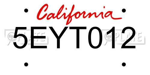 5EYT012 California License Plate
