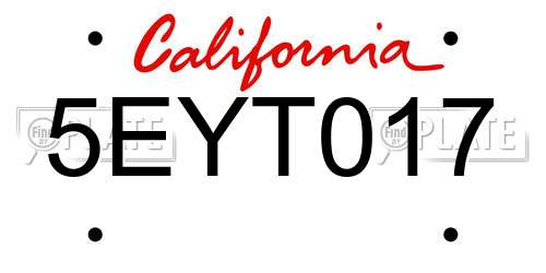 5EYT017 California License Plate