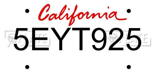 5EYT925 California License Plate