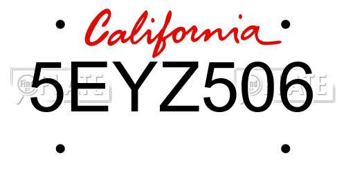 5EYZ506 California License Plate