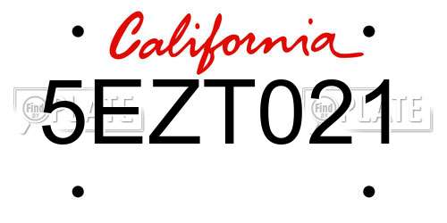 5EZT021 California License Plate