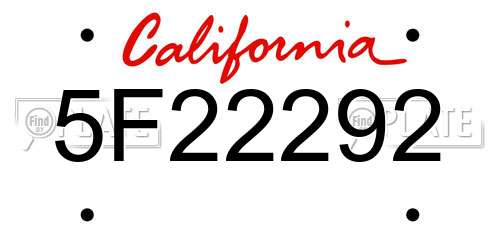 5F22292 California License Plate