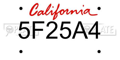 5F25A4 California License Plate