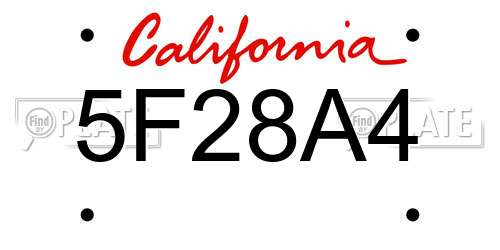 5F28A4 California License Plate
