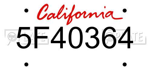 5F40364 California License Plate