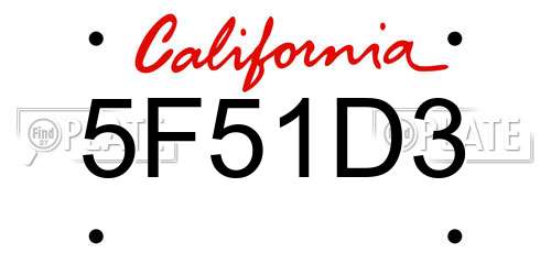 5F51D3 California License Plate