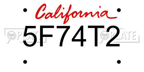 5F74T2 California License Plate