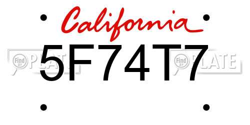 5F74T7 California License Plate